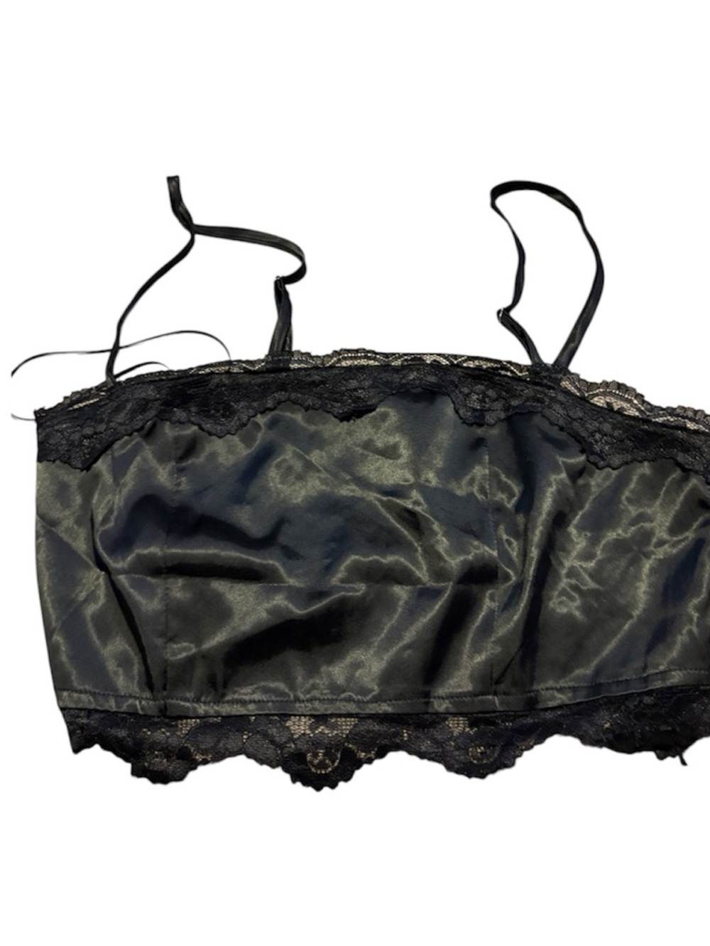 Fashion Nova Black Satin Lace-Trim Bandeau Cami